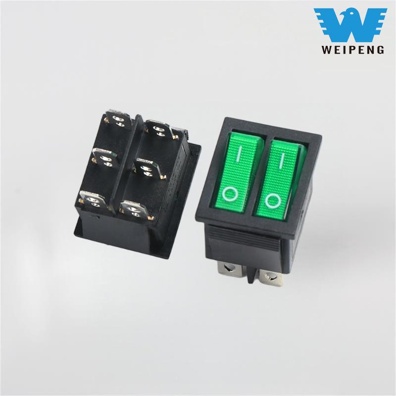 Suis Goyang 6-Pin KCD4 Kutub Dua Dua Kedudukan dengan Lampu Hijau