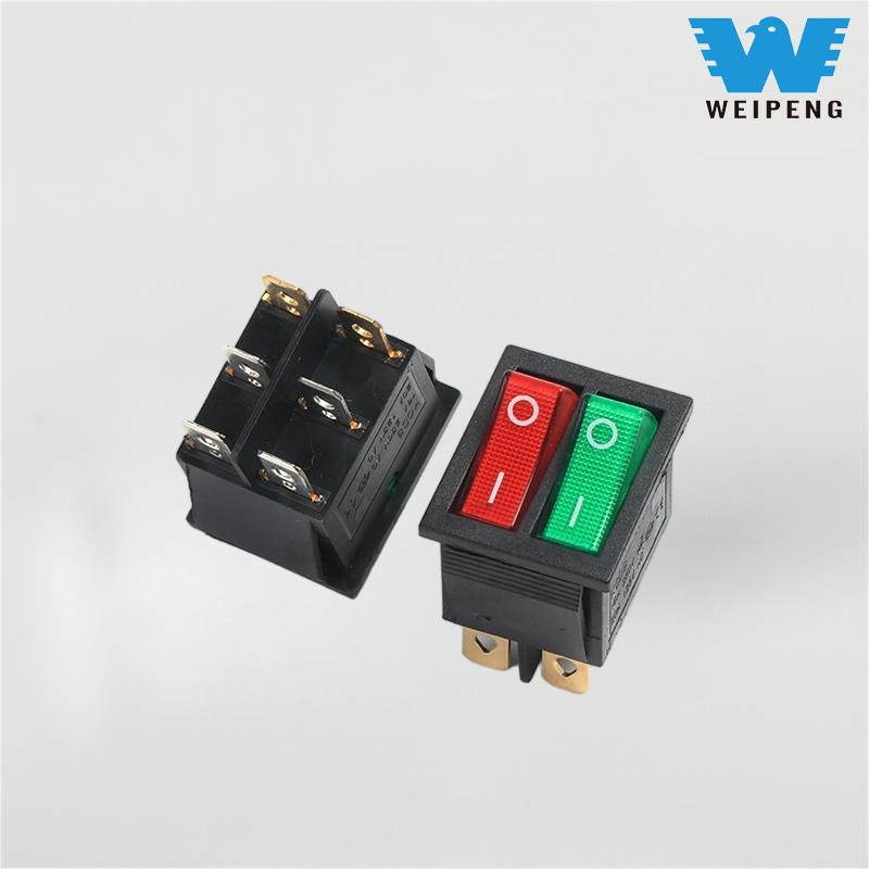 Kcd4 Double Rocker Berbentuk Bot Suis Dpdt 6-Pin dengan Lampu Merah dan Hijau