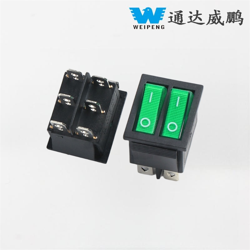 KCD4 Double Rocker Boat Switch DPDT 2 Kedudukan 6 Pin dengan Lampu Hijau