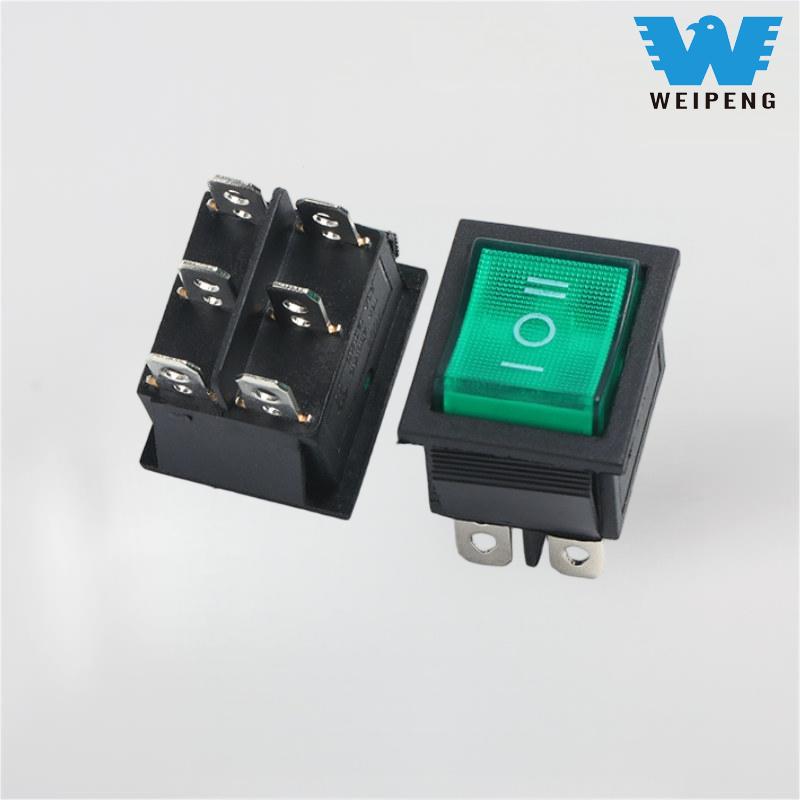 Suis Rocker 6-Pin 16A Berlampu Hijau KCD4 3-Posisi