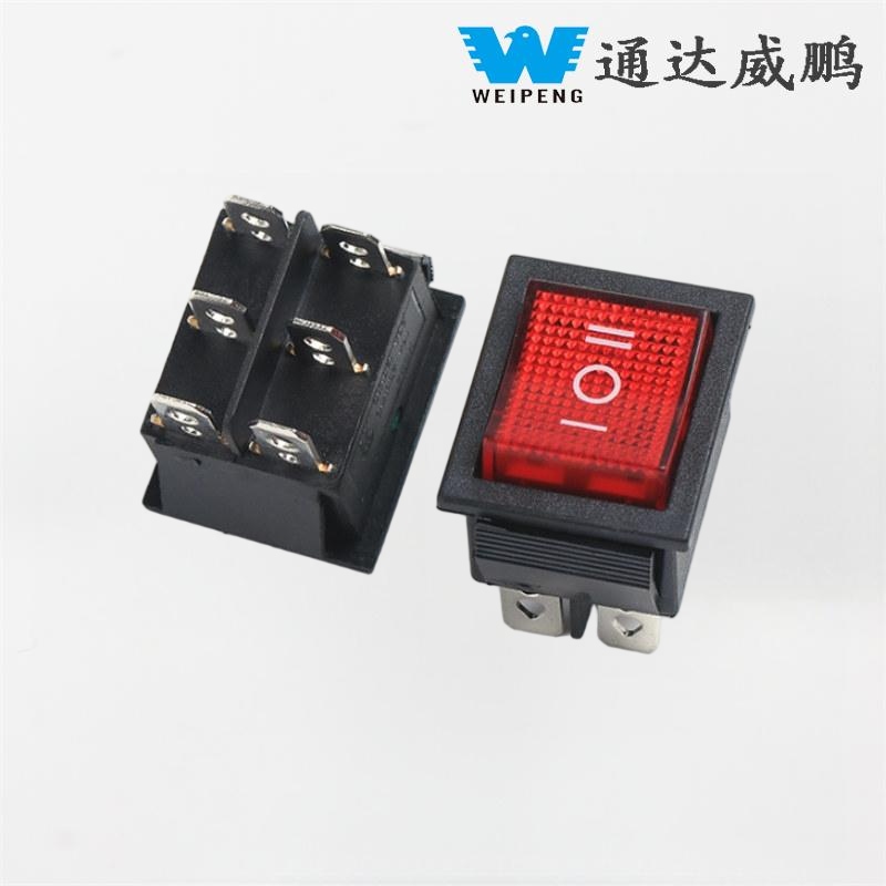 Kcd4 Merah Berlampu 3-Posisi 6-Pin 16A Suis Rocker Arus Tinggi