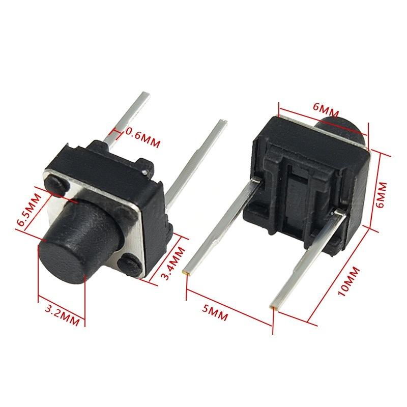 Suis Butang Tekan Taktil Menegak Dua Pin 6*6*6.5 Gerakan Mikro