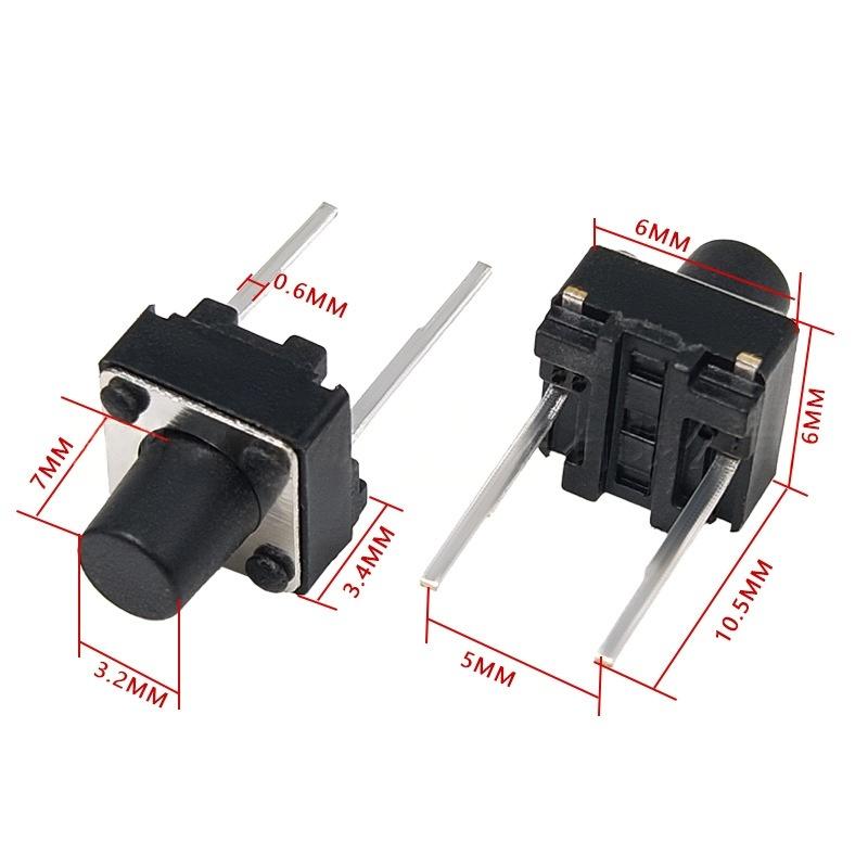 Suis Butang Tekan Taktil Menegak Dua Pin 6*6*7 Gerakan Mikro